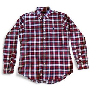 Ralph Lauren 100% cotton men's plaid button down long sleeves shirt red blue